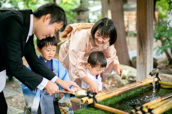 ご家族一緒に！5歳七五三記念写真　調神社