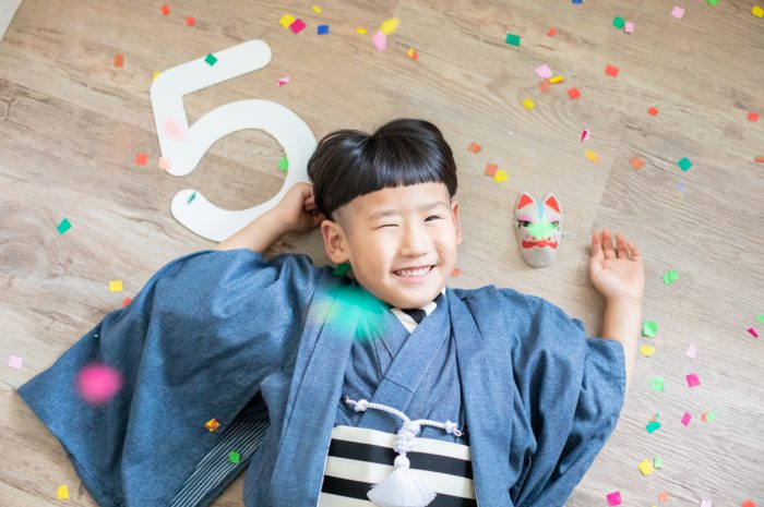 5歳七五三,スタジオ撮影,デニム着物,かっこいい,5歳万歳