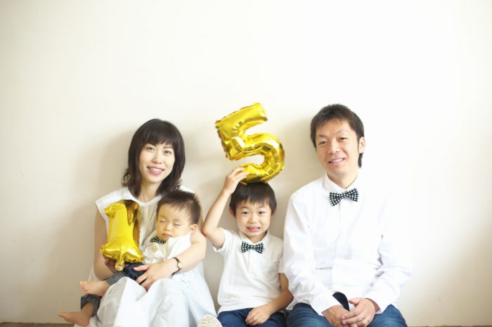 結婚10周年記念,家族写真撮影,1歳,5歳,兄弟